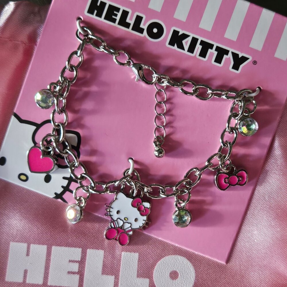 Bundle 3 HK Items for $10: Hello Kitty Silver Bracelet w/Heart, Bow, Crystals